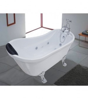 مغطس كلاسيك جاكوزي أبيض مع خلاط – أرجل كروم تقيل 170×80×88 سم # js-915A